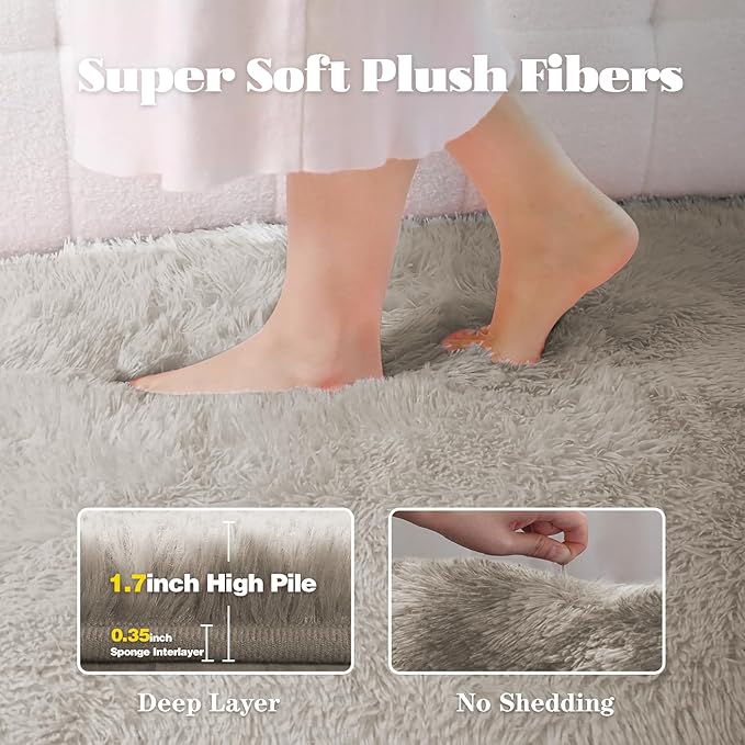 8x10 Area Rugs for Living Room: Fluffy Shag Soft Washable Rug Large Fuzzy Plush Indoor Carpet for Bedroom Nursery Playroom Kids Girls Boys Room (Grey Camel, 8'x10')