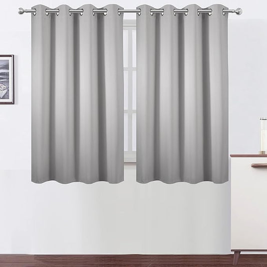 LEMOMO Light Grey Blackout Curtains 52 x 54 Inch Length/Set of 2 Curtain Panels/Thermal Insulated Room Darkening Blackout Curtains for Bedroom