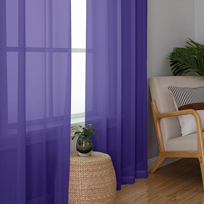 Chyhomenyc Purple Sheer Curtains 84 Inch Length 2 Panels, Light Filtering Soft Airy Voile Rod Pocket Sheer Window Drapes for Bedroom Living Room, Each 42Wx84L Inches