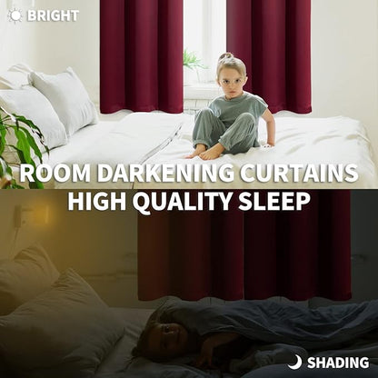 BGment Blackout Curtains for Bedroom - Grommet Thermal Insulated Room Darkening Curtains for Living Room, Set of 2 Panels (70 x 63 Inch, Burgundy)