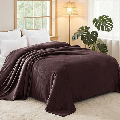 Exclusivo Mezcla Fleece Blanket Twin Size for Bed, Super Soft and Warm, All Season, Cozy, Plush, Lightweight, 60x80 Inches Coffee