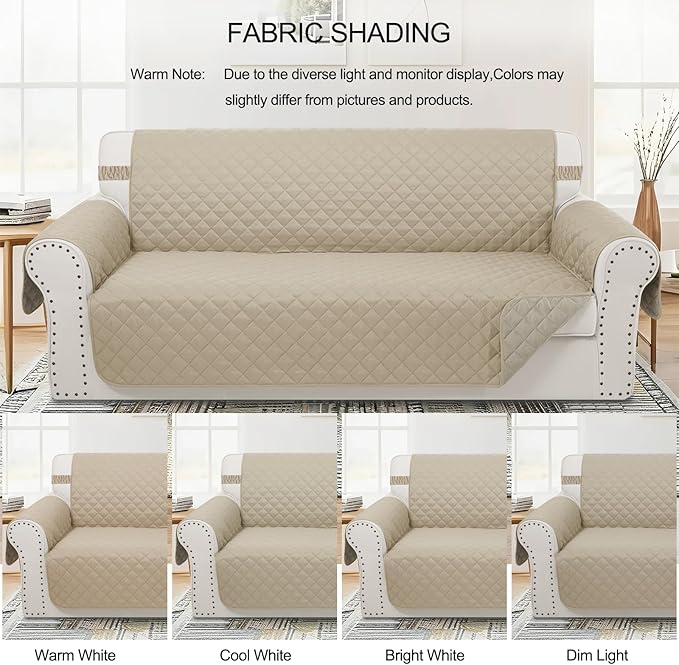 Reversible 4 Seater Sofa Cover 91 Inch Large Couch Cover Furniture Protector(Sofa XX-Large,Sand/Beige)