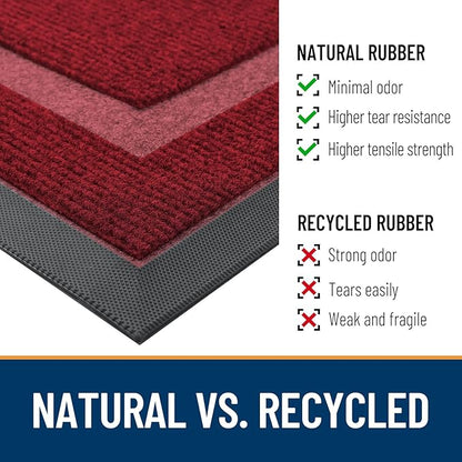 OLANLY Front Door Mat Indoor Outdoor Entrance, Waterproof All-Season, All-Weather Doormat, Sturdy Natural Rubber, Fade Resistant, Low Profile, Easy Clean Patio Porch Entryway Mat, 71x34, Wine Red