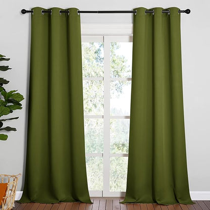 NICETOWN Patio Glass Door Panels - Blackout Curtains for Bedroom/Living Room, Privacy Panel Drapes for Christmas and Guest Room (Olive Green, 42 inches Wide x 95 inches Long, 1 Pair)
