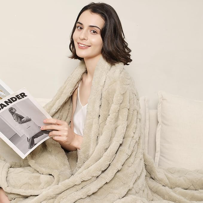 Aganear Twin Blanket - 3D Stylish Design, Lightweight Blanket Super Soft, Fluffy, Warm, Decorative Present for All Seasons, Portable Throw Blankets for Couch, Sofa, Bed, Car(60"×80", Khaki)