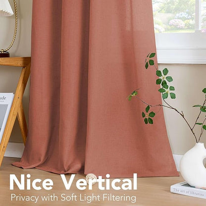 H.VERSAILTEX Linen Curtains Home Decorative Nickel Grommet Curtains Privacy Added Energy Saving Light Filtering Semi Sheer Window Treatments Draperies for Bedroom, Terracotta, 2 Panels, 52 x 54 - Inch
