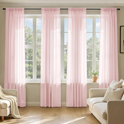 MIULEE Blush Pink Sheer Curtains 108 Inches Long, 4 Panels Set, Light Filtering Rod Pocket Voile Drapes for Living Room and Bedroom, Airy Soft Fabric Window Treatments, 42 x 108 Inches