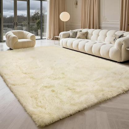 6x9 Fluffy Area Rug for Living Room,Shag Area Rugs for Bedroom,Ivory Soft Fuzzy Rug Non-Shedding Indoor Plush Carpet for Kids Bedroom Nursery Dorm Home Decor