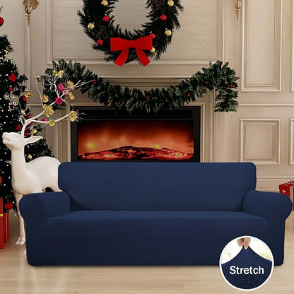Easy-Going Stretch Oversized Sofa Slipcover 1-Piece Sofa Cover Furniture Protector Couch Soft with Elastic Bottom for Kids, Polyester Spandex Jacquard Fabric Small Checks Navy