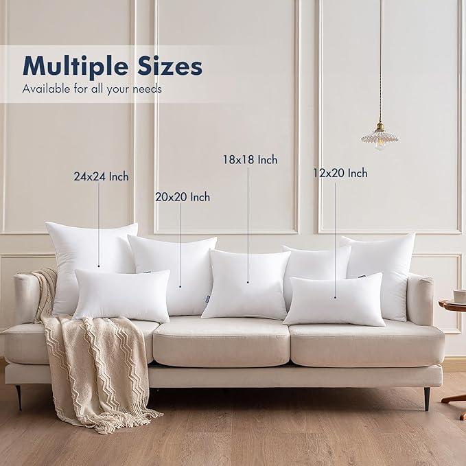 MIULEE Throw Pillows Inserts, Pack of 2 26x26 Inch 100% Virgin Fiber Filling Bed Couch Pillows