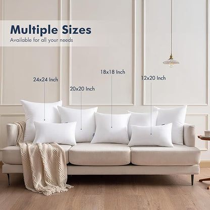 MIULEE Throw Pillows Inserts, Pack of 2 12x20 Inch 100% Virgin Fiber Filling Bed Couch Pillows