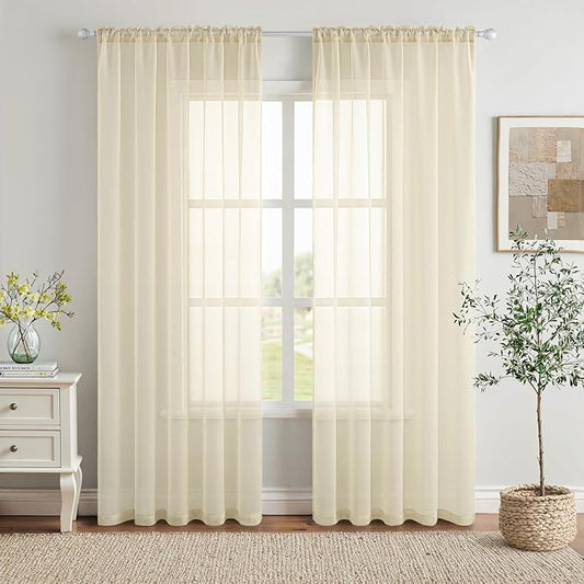 MIULEE 2 Panels Solid Color Light Cream Sheer Window Curtains Elegant Window Voile Panels/Drapes/Treatment for Bedroom Living Room (54 X 84 Inches Light Cream)