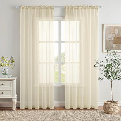MIULEE Light Cream Sheer Curtains 96 inches Long Window Curtains 2 Panels Solid Color Elegant Window Voile Panels/Drapes/Treatment for Bedroom Living Room (54 X 96 Inches Light Cream)