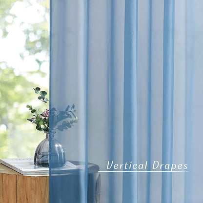 NICETOWN Voile Sheer Stone Blue Curtains 84 Inches Long, Grommet Airy & Lightweight Window Treatment Translucent Elegant Drapes for Living Room/Bedroom, W54 x L84, 2 Panels