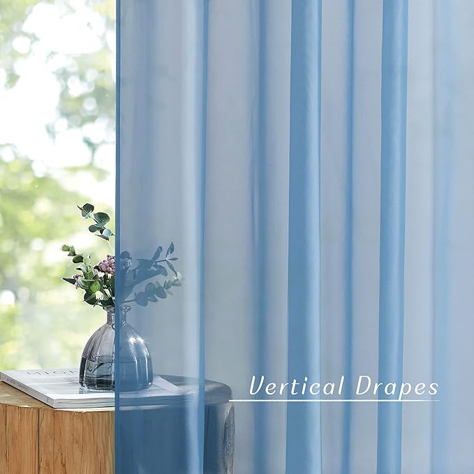 NICETOWN Stone Blue Sheer Curtains 90 Inches Long, Grommet Airy & Lightweight Window Treatments Translucent Elegant Drapes for Living Room/Bedroom, W54 x L90, 2 Panels