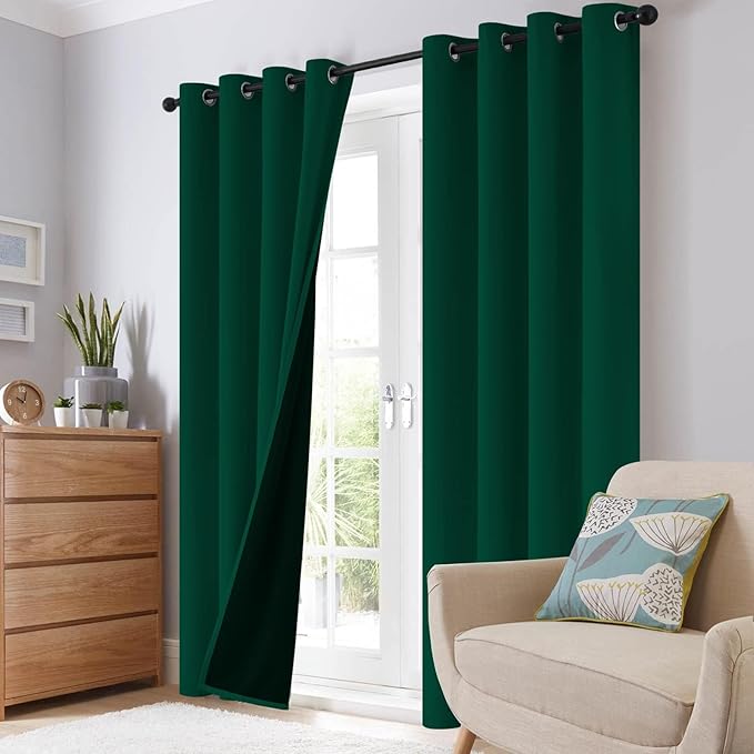 SimpleHome 100% Blackout Curtains for Bedroom,Thermal Insulated Dark Green Grommet Window Drapes Room Darkening Curtains for Living Room with Black Back,38 x 63 Inch,2 Panels