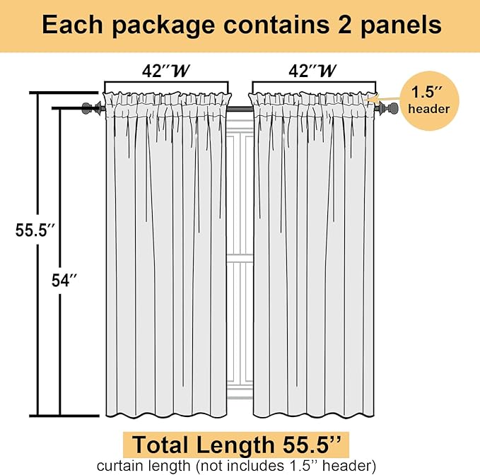 Lecloud Hunter Green Sheer Curtains 54 Inch Length 2 Panels, Voile Light Filtering Curtains with Rod Pocket, Transparent Tulle Drapes for Bedroom Laundry, Each Panel 42 X 54 Inch