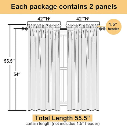 Lecloud Hunter Green Sheer Curtains 54 Inch Length 2 Panels, Voile Light Filtering Curtains with Rod Pocket, Transparent Tulle Drapes for Bedroom Laundry, Each Panel 42 X 54 Inch
