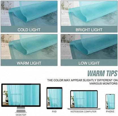 Sheer Curtains 84 Inches Long 2 Panels, Elegant Airy Transparent Light Filtering Window Curtains, Window Drapes for Living Room Bedroom, Top Dual Rod Pocket Design, Aqua, 2x42Wx84L Inches