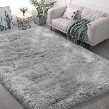 Faux Fur Area Rug, Grey Fluffy Rugs for Bedroom Living Room, 4'x6' Soft Shaggy Fuzzy Rug for Nursery, Indoor Plush Gray Floor Carpets for Kids Girls Boys Teen Dorm, Cute Home Decor, Rectangle