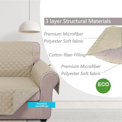 U-NICE HOME 4 Seater Sofa Cover 91 Inch Large Couch Covers for 4 Cushion Couch with Elastic Straps Water Resistant Furniture Protector Cover for Pets Cat (Sofa XX-Large, Sand/Beige)