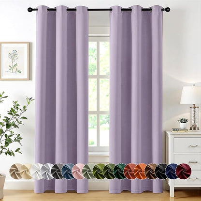 MIULEE Lilac Blackout Curtains for Bedroom Living Room 72 Inches Long 2 Panels, Thermal Insulated Room Darkening Drapes Solid Grommet Noise Reduction Light Blocking Window Treatments 40x72 Inch