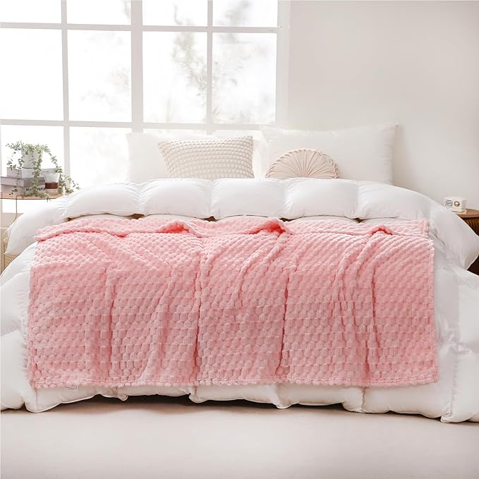 Light Pink Throw Blanket 50"×70" inches Gifts for Mom Fuzzy 3D Jacquard Decorative Flannel Fleece Super Soft Plush Cozy Blanket for Couch Sofa Chair Lightweight