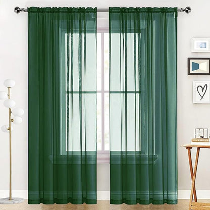 SpaceDresser Basic Rod Pocket Sheer Voile Window Curtain Panels White 1 Pair 2 Panels 42 Width 72 Inch Long for Kitchen Bedroom Children Living Room Yard(Foliage Green,42 W x 72 L)