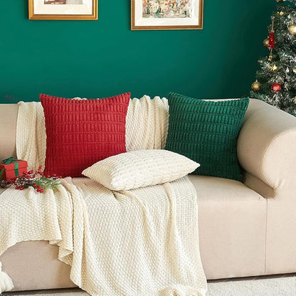 MIULEE Pack of 2 Dark Green Corduroy Decorative Pillow Covers 20x20 Inch Soft Boho Striped Throw Pillow Covers Modern Farmhouse Home Decor for Sofa Living Room Couch Bed