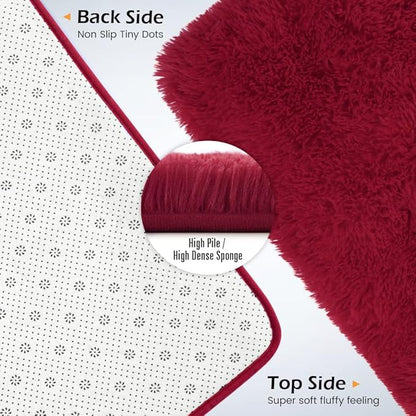 Amearea Premium Soft Fluffy Rug 4x5.3 Feet, Fuzzy Area Rugs for Bedroom, Shag Carpet for Living Room Nursery Kids Room Decor, Comfortable Indoor Furry Dorm Carpets, Wine Red