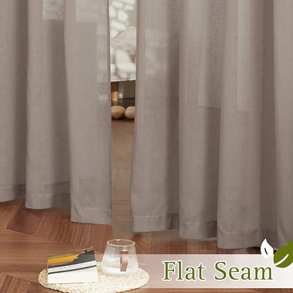 NICETOWN Sheer Linen Curtains for Windows 84 inch Length, (Burlap) Grommet Semi Balance Privacy & Light Vertical Flax Sheer Drapes for Bedroom/Living Room, W52 x L84, 2 Panels