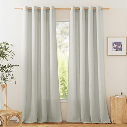 NICETOWN Linen Flax Semi Sheer Curtains 92" Length, Grommet Window Treatments Privacy Added with Light Penetration Vertical Drapes for Loft/Home Office, Gray, W55 x L92, 2 Panels