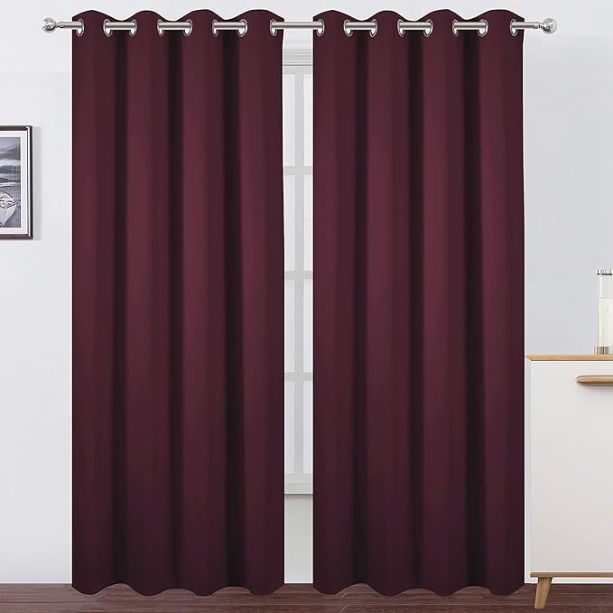 LEMOMO Burgundy Red Thermal Blackout Curtains/52 x 84 Inch/Set of 2 Panels Room Darkening Curtains for Bedroom