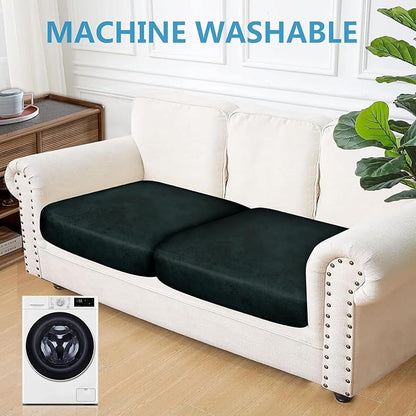 Leather Look Couch Cushion Covers Sofa Seat Slipcovers Sets Couches Furniture Protector for Sectional Armchair Loveseat Pets Kids Stretch Spandex Fabric (2 Cushion Sofa, Dark Green)