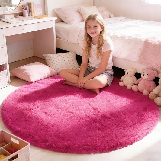 yulidayang Fluffy Round Area Rugs for Bedroom,Hot Pink 3Ft Shag Circle Area Rugs for Living Room,Non Slip Fuzzy Plush Rug for Kids Room Boys Girls Room and Dorm