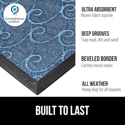 GORILLA GRIP 100% Waterproof All-Season WeatherMAX Doormat, 47x35, US Designed Natural Rubber, Stain and Fade Resistant, Low Profile Indoor Outdoor Door Mats, Easy Clean Patio Mat, Ocean Blue Waves