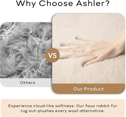 Ashler Faux Fur Rug, Ultra Soft Faux Rabbit Fur, Beige Area Rugs, 6 x 9 Feet Rectangle, Machine Washable Nursery Decor Throw Rugs for Bedroom, Kids Room, Living Room
