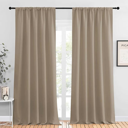 NICETOWN Blackout Curtains for Living Curtains, Taupe, 2 Panels, 52 by 95, Room Darkening Window Curtain Panels, Easy-Care Solid Thermal Insulated Draperies/Drapes for Daughter Room