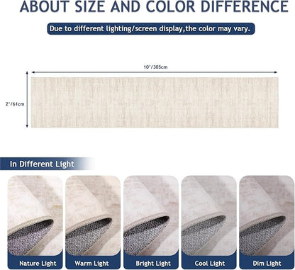 2x10 Runner Rug Non-Slip，Modern Abstract 10ft Washable Runner Rugs for Hallways, Ultra-Thin Long Kitchen Rug Runners,Stain Resistant Floor Carpet for Bedroom,Laundry Room,Entryway（Beige,2'x10'）