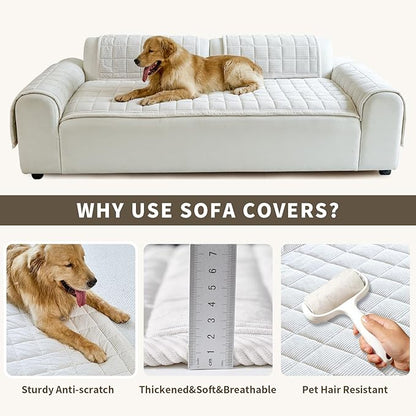 Couch Covers for Dogs Washable, Non Slip Couch Covers for Loveseat Sofa Pet Friendly, Soft Fuzzy Sofa Covers for Pet, Dog Couch Cover Furniture Protector(1PC,Beige White,27.6"x70.9")