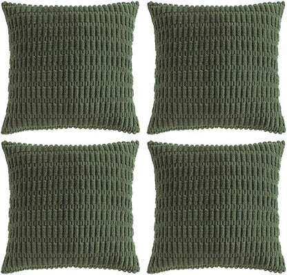 Fancy Homi 4 Packs Boho Olive Green Decorative Throw Pillow Covers 24x24 Inch for Couch Bed Sofa, Rustic Modern Farmhouse Home Decor, Soft Plush Corduroy Cute Square Cushion Case 60x60 cm