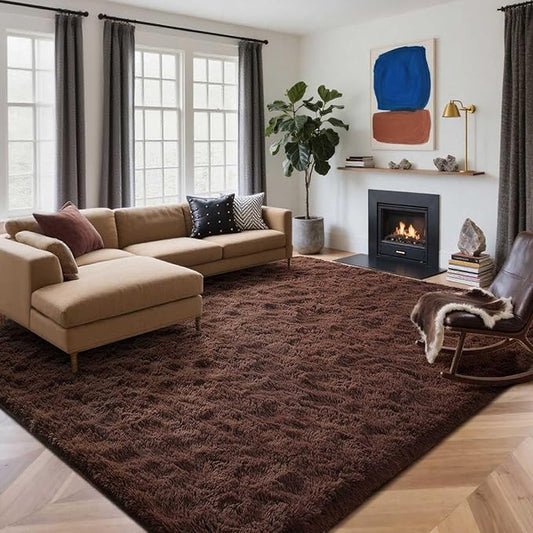 9x12 Ft Extra Large Shag Rugs for Living Room, Ultra Soft Fluffy Furry Area Rugs for Bedroom Indoor Floor, Aesthetic Carpet for Kids Home Decor (Brown)