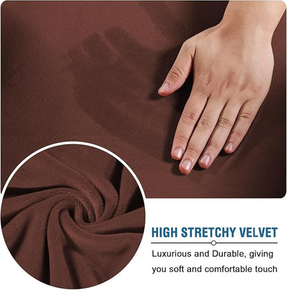 H.VERSAILTEX Modern Velvet Plush 4 Piece High Stretch Sofa Slipcover Furniture Protector Form Fit Velvet Extra Large Sofa Cover for 3 Cushion Couch Width Up to 105 Inch (XL Sofa, Burnt Brick)