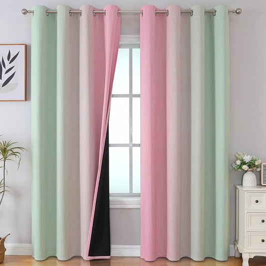 Estelar Textiler Sage and Pink Blackout Curtains for Bedroom, Thermal Insulated Drapes 108 Inches Long, Full Light Blocking Energy Saving Long Curtains for Living Room, 52Wx108L, 2 Panels