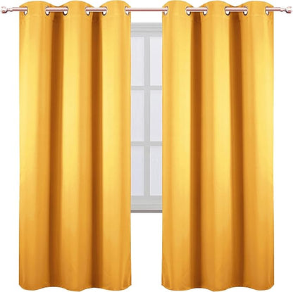 LEMOMO Yellow Thermal Blackout Curtains/42 x 72 Inch/Set of 2 Panels Room Darkening Curtains for Bedroom