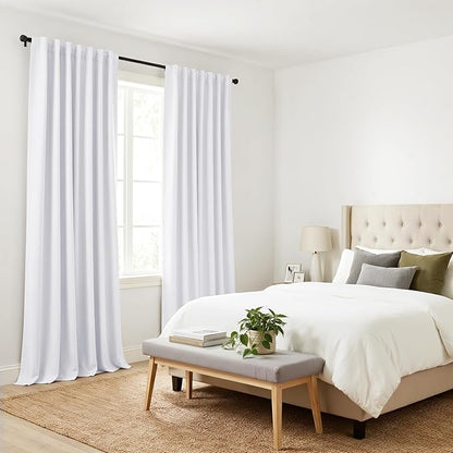 PONY DANCE 50% Light Filtering Curtains 84 inch Long, Back Tab & Rod Pocket Nursery Room Darkening Curtains for Bedroom and Living Room Decoration, 52 Inches Wide, 2 Panels Set, Pure White