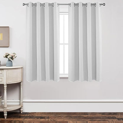 Joydeco White Curtains 63 Inches Long 2 Panels Set, Thermal Insulated Long Drapes 2 Burg, Room Darkening Grommet Curtains for Living Room Bedroom Window (W42 x L63 Inch, Greyish White)