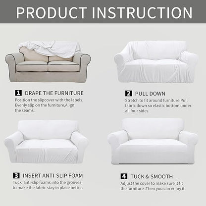 Easy-Going Stretch Loveseat Slipcover 1-Piece Sofa Cover Furniture Protector Couch Soft with Elastic Bottom for Kids Polyester Spandex Jacquard Fabric Small Checks (Loveseat, Snow White)