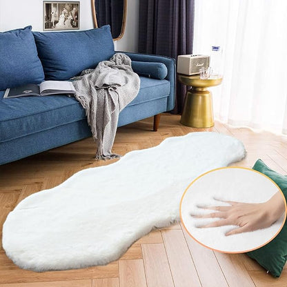 ORINOVA White Faux Bunny Fuzzy Fur Rugs for Bedroom Living Room Shag Washable Furry Area Rug 2x6 Nursery Shaped Rug Teen Room Décor