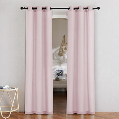 NICETOWN Blush Pink Linen Curtains for Kitchen, Thick Flax Small Window Treatments Semi Sheer Privacy Assured with Light Through for Cafe/Bathroom, W34 x L80, 2 Panels